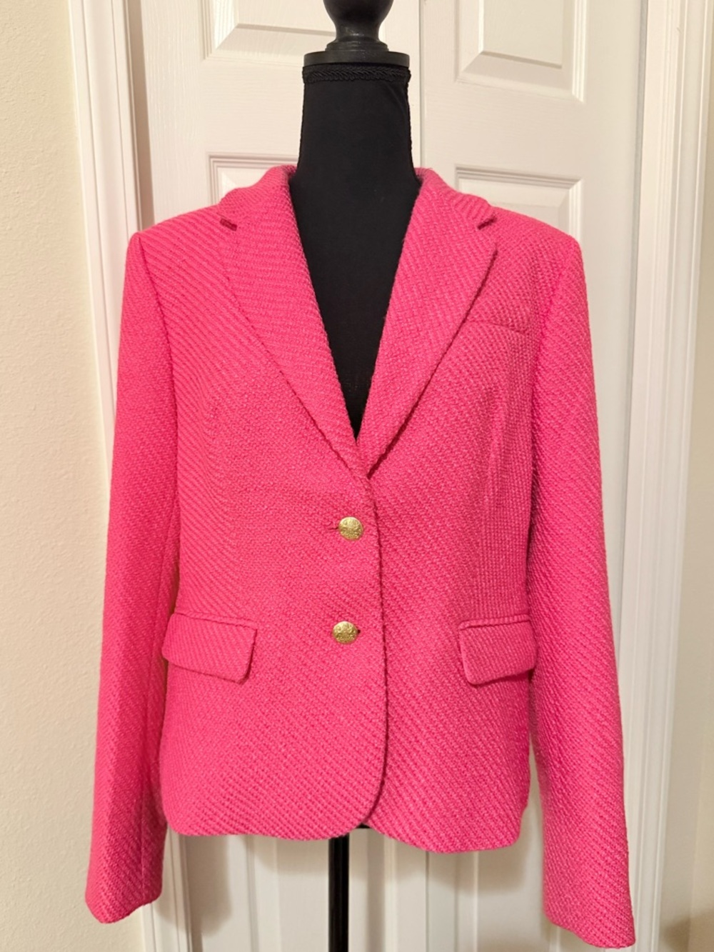 NWT J. Crew Hot Pink Textured Blazer Gold buttons size 14